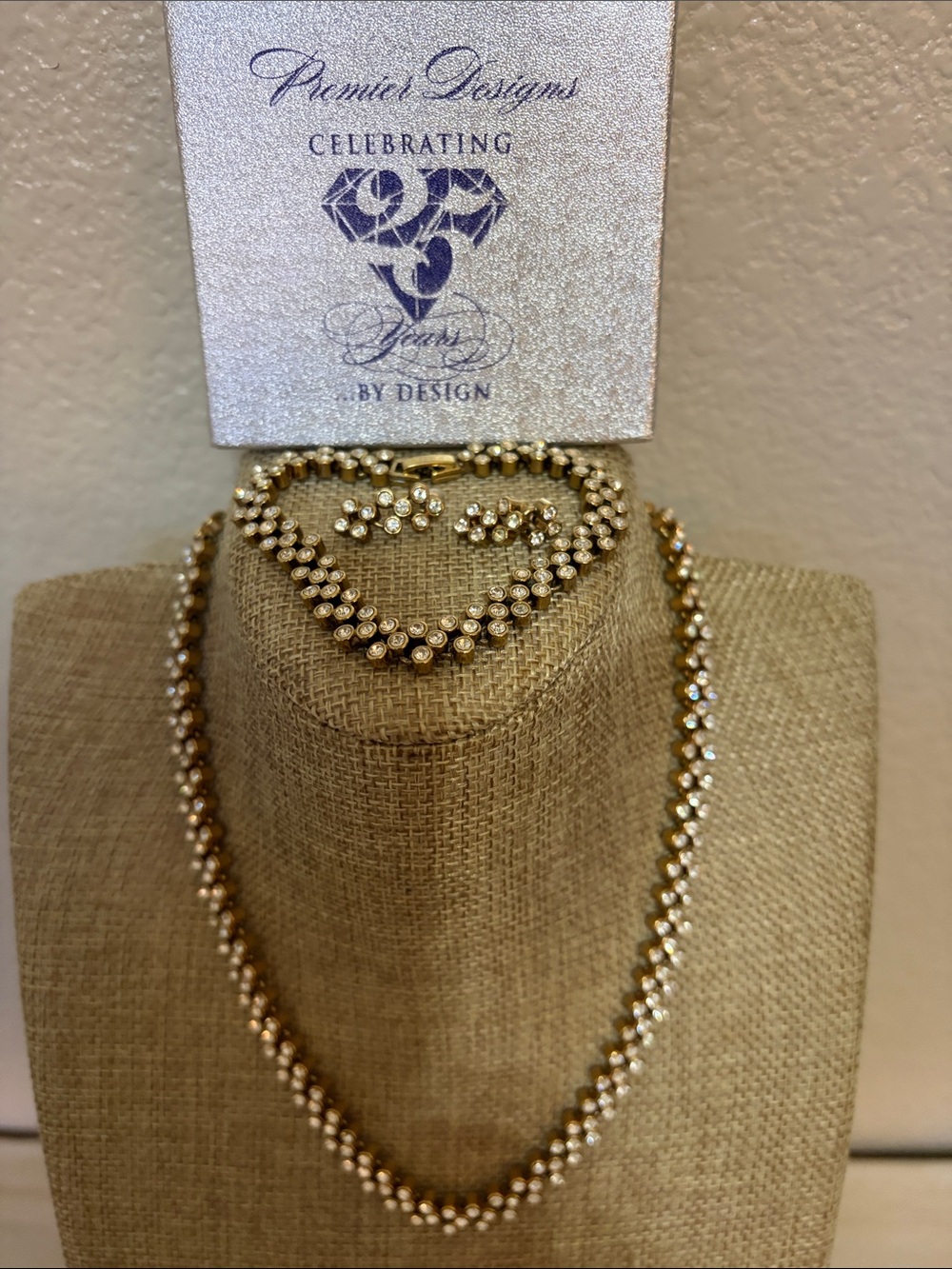 Premier Designs Gold and Clear Crystal Necklace Set with Earrings